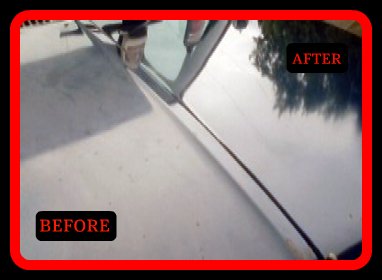 Vehicle with half its hood cut and polished and half untouched by Fifty Dollar Detail.
